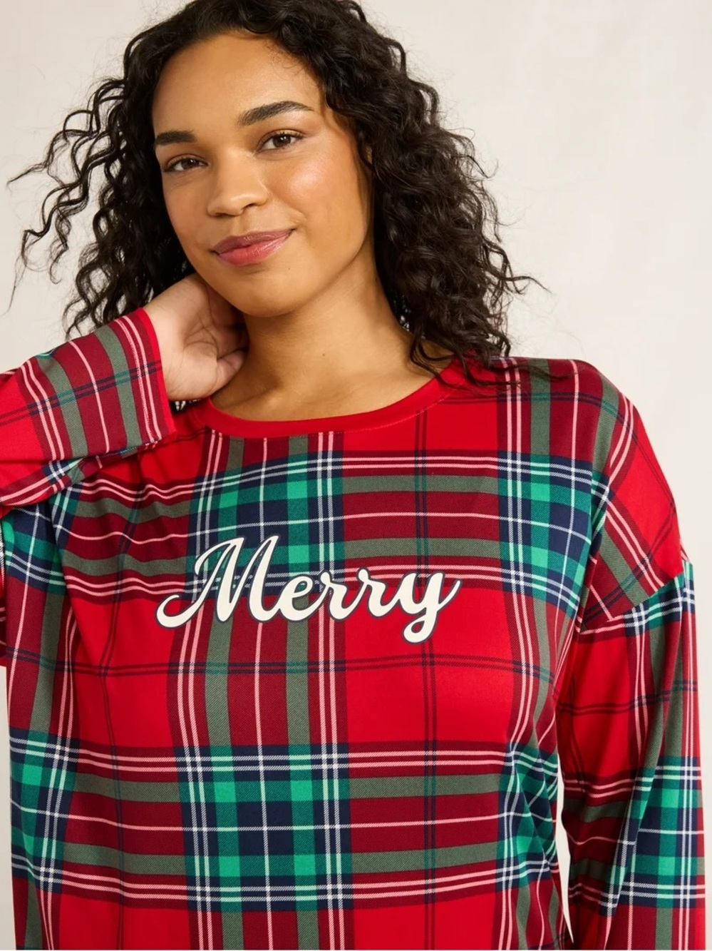 Joyspun Plaid 'Merry' Long-Sleeve Women's Pajama Top ONLY - Red Plaid